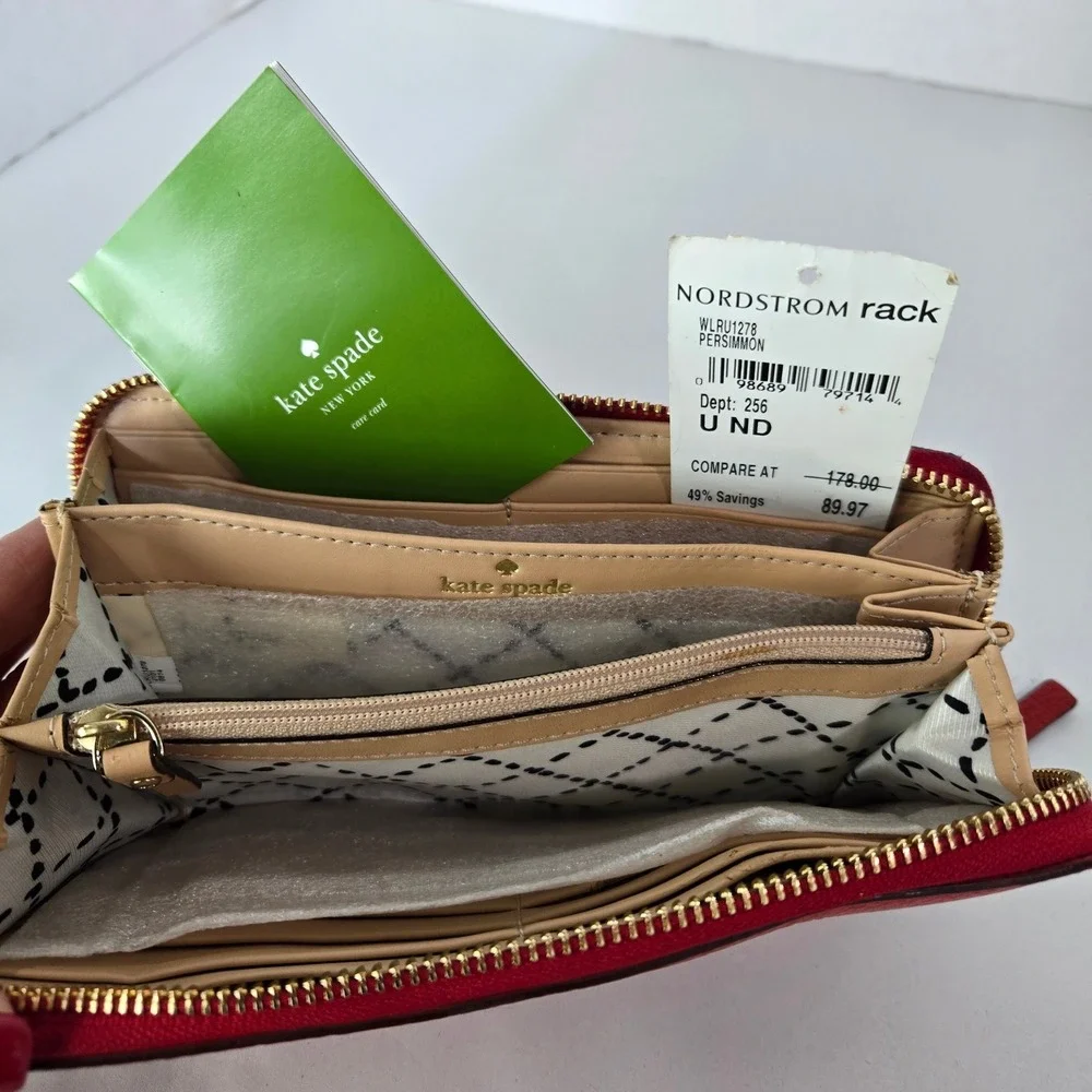 Kate Spade Wallet Persimmon Red Pebbled Leather Zip Around NWT *Flaw*  #1147